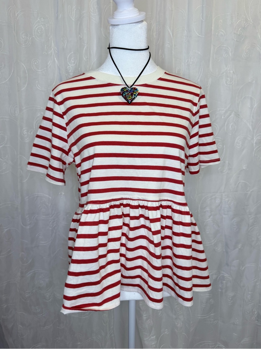 Zara Red & White Striped Peplum Top